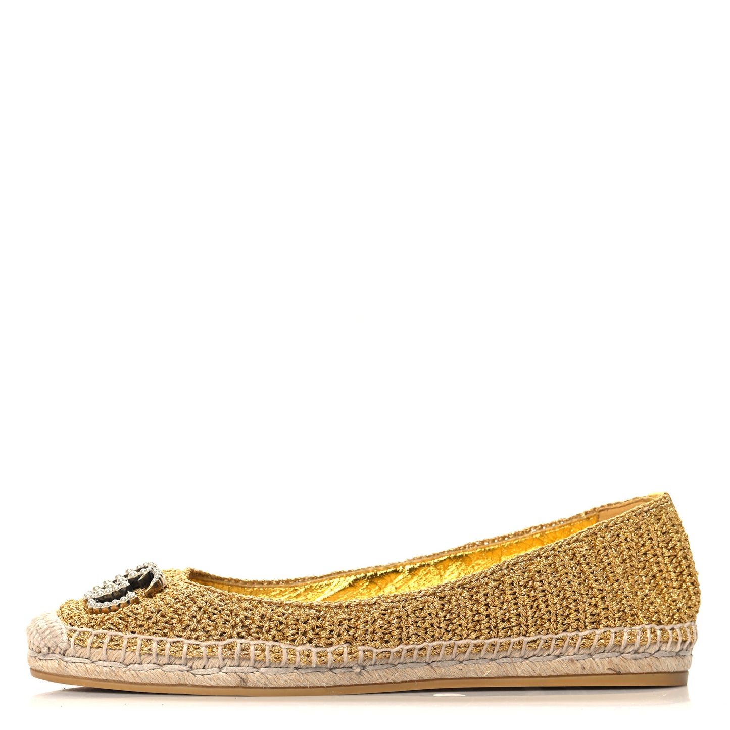 Cotton Malaga Kid Crochet Pearly GG Lilibeth Espadrille 38 Gold