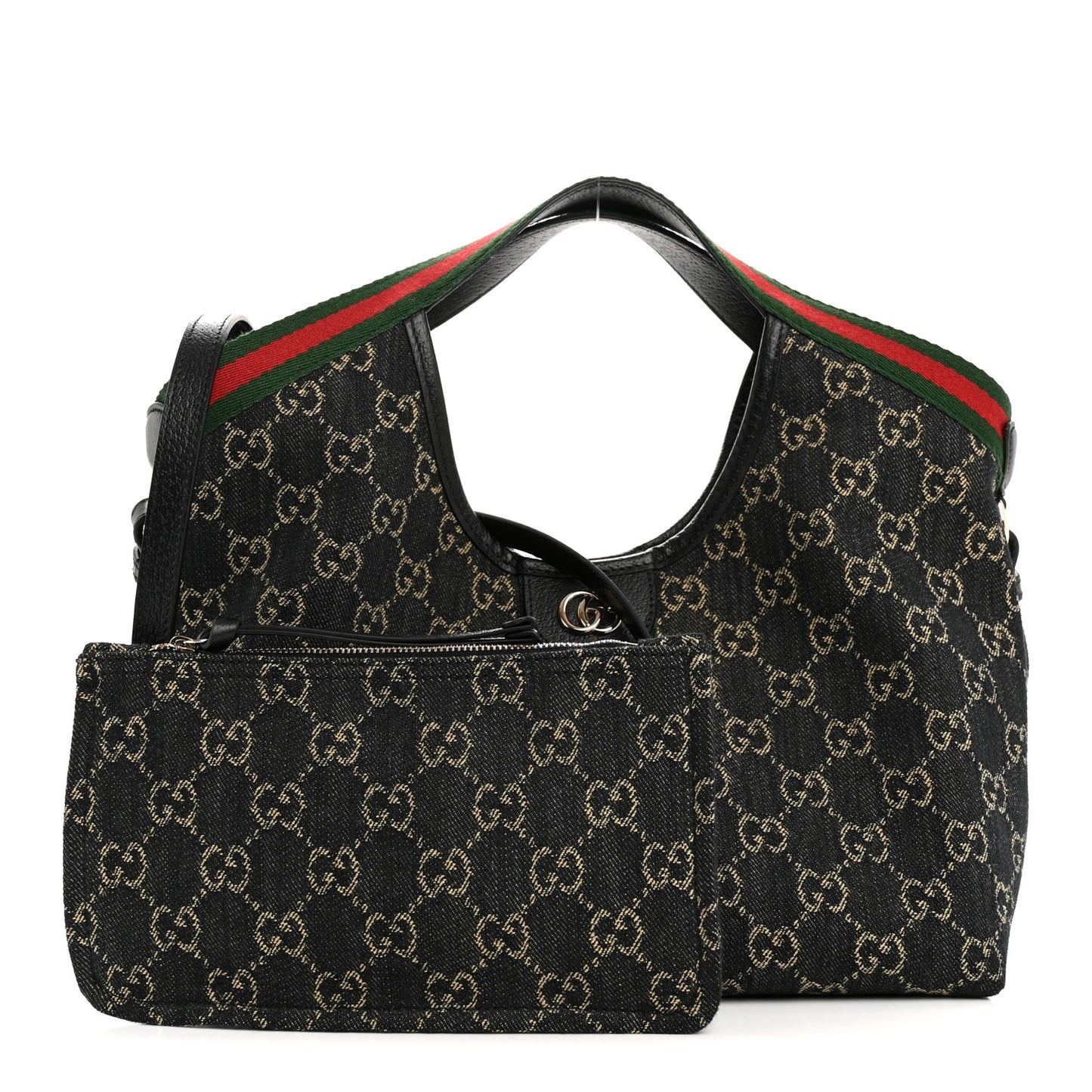 Denim GG Monogram Web Small Giglio Tote Black Ivory