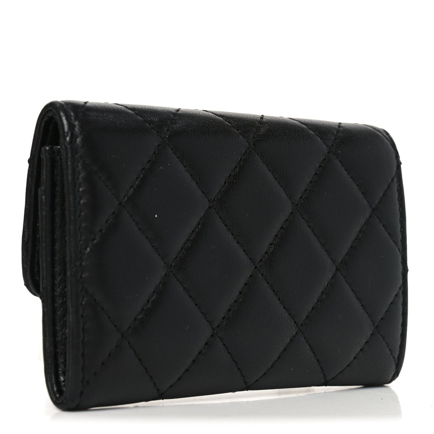 Lambskin Quilted Flap Card Holder Black