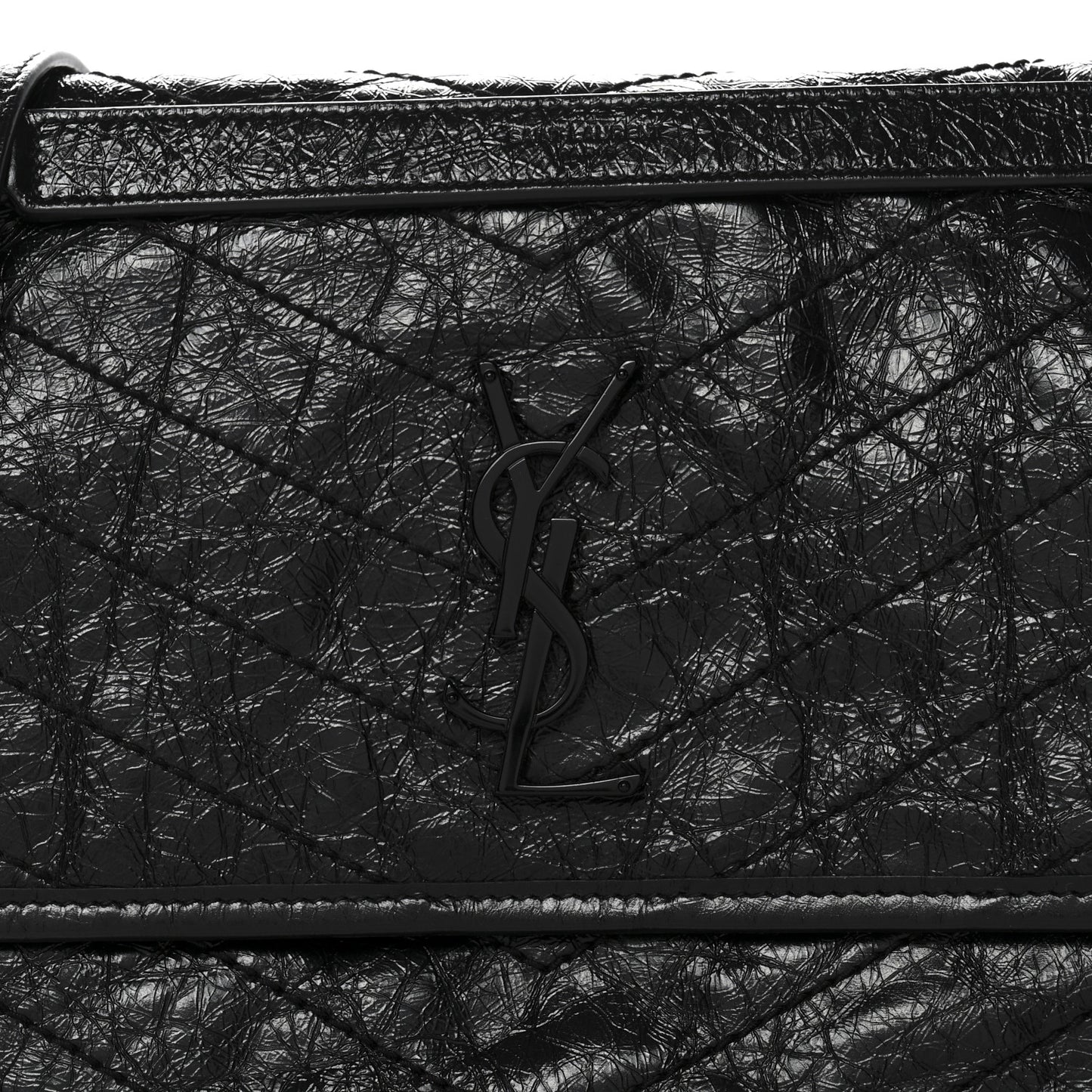 Crinkled Calfskin Matelasse Monogram Medium Niki Chain Satchel Black