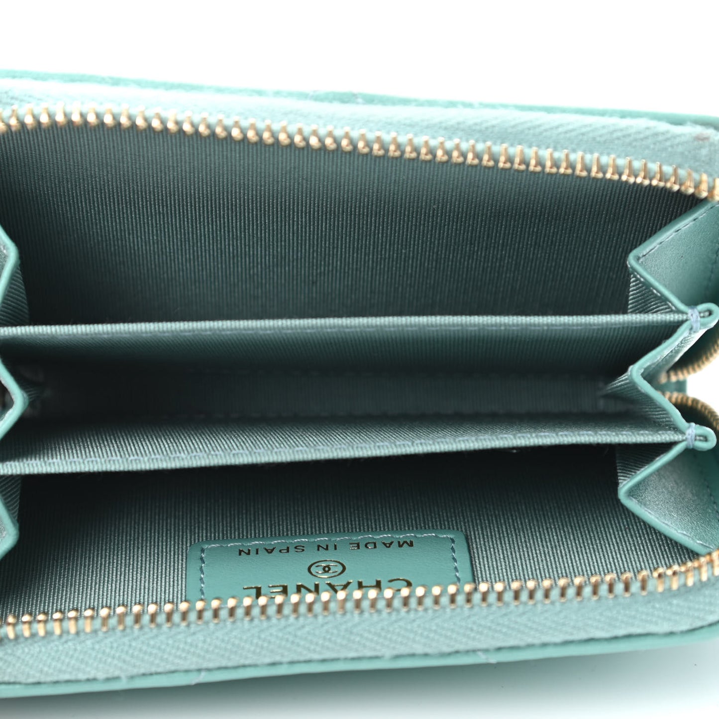 Lambskin Quilted 19 Zip Around Coin Purse Wallet Light Green