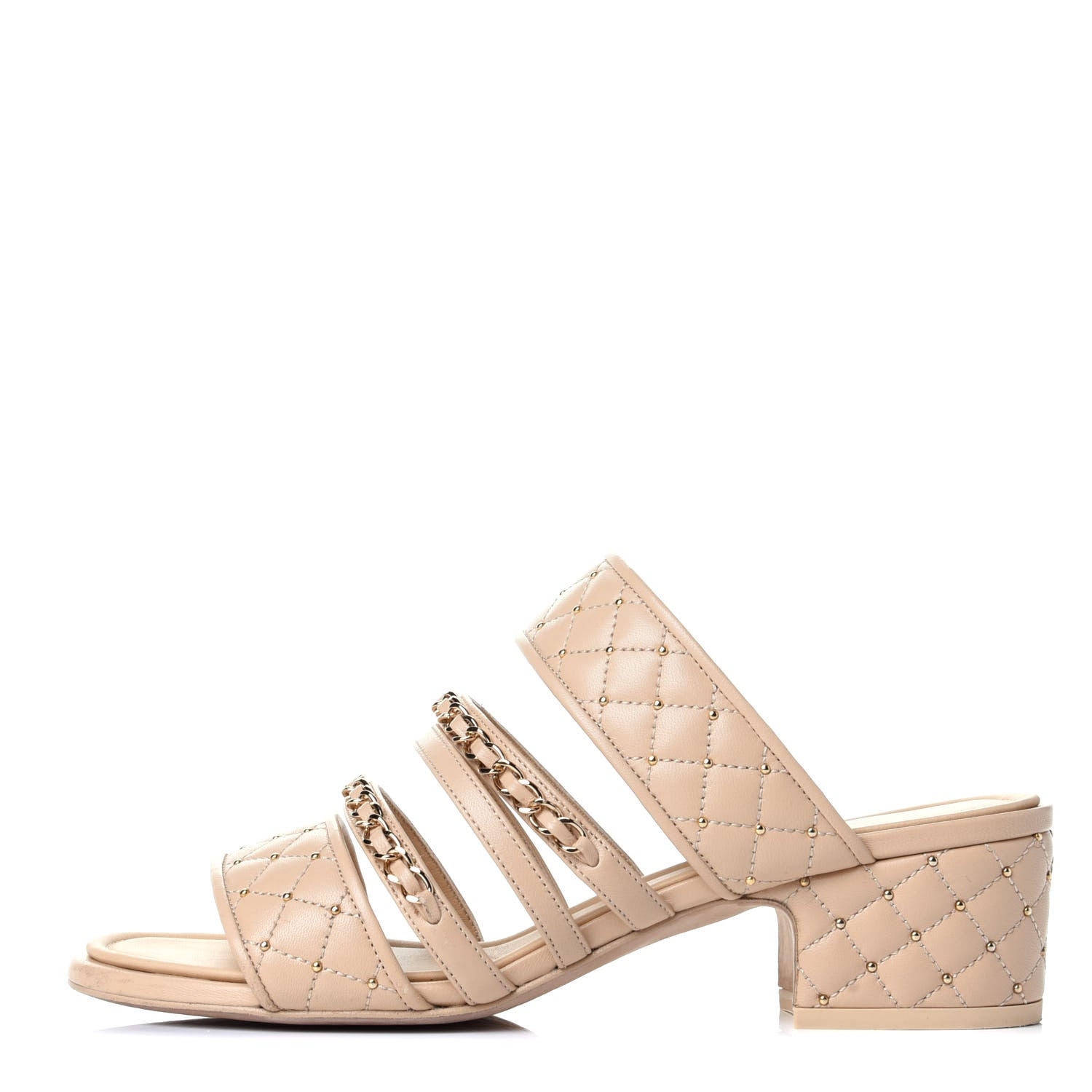 Chanel Lambskin Quilted Chain Mule Sandals 37.5 Beige 1 of 12