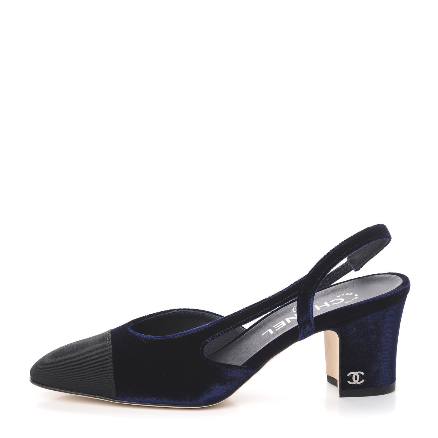 Velvet Grosgrain Cap Toe CC Slingback Pumps 36.5 Blue Black