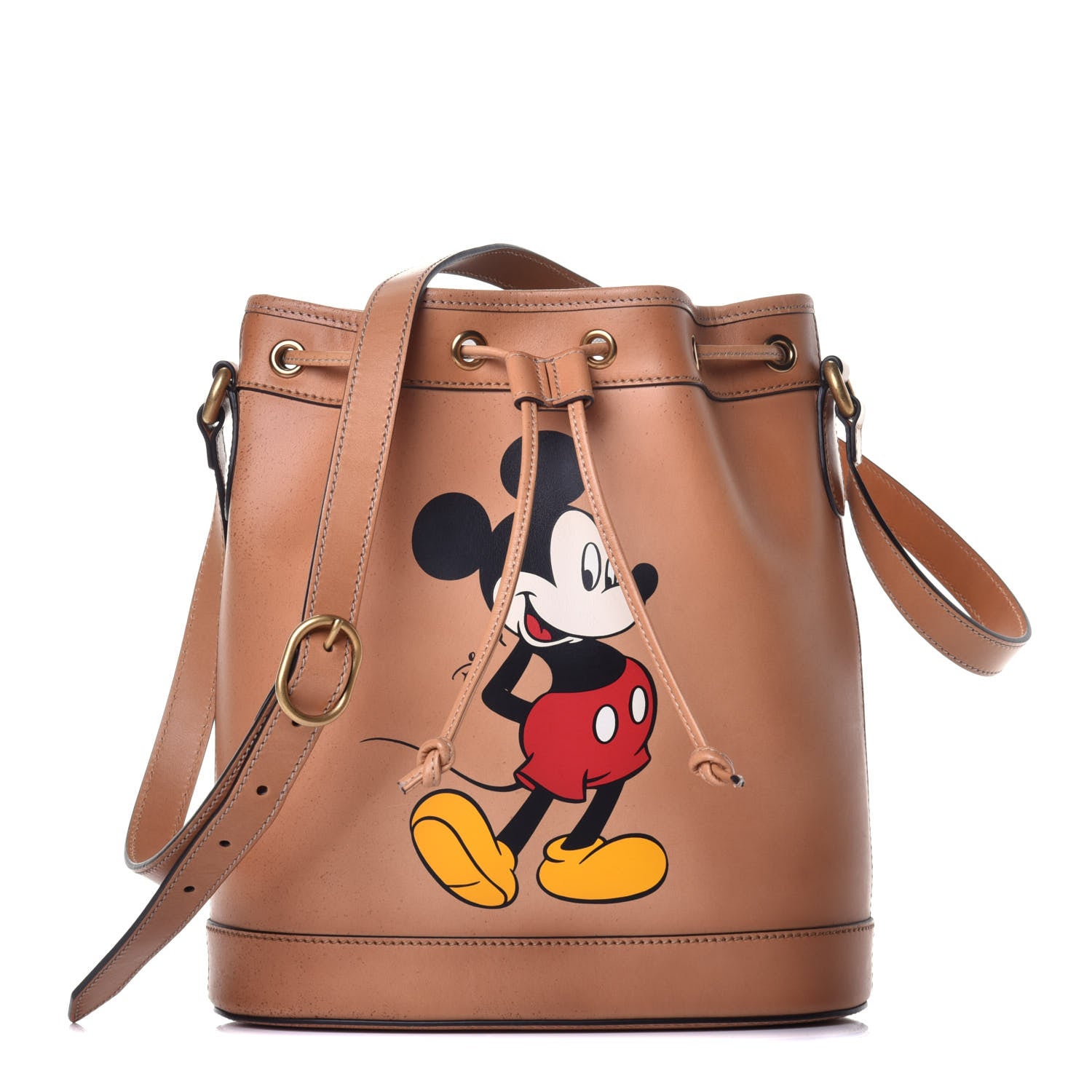 Gucci X DISNEY Calfskin Mickey Mouse Printed Bucket Bag Brown 1 of 9