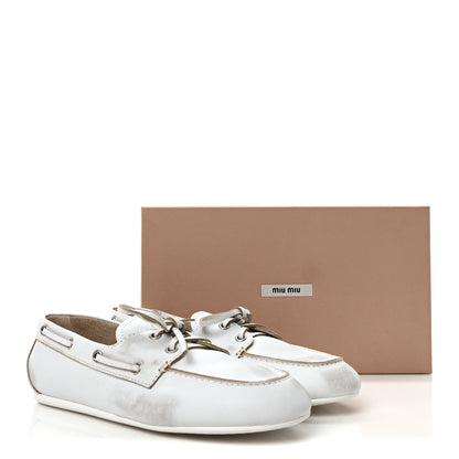 Miu Miu Vitello Deco Boat Loafers 39.5 White 9 of 9