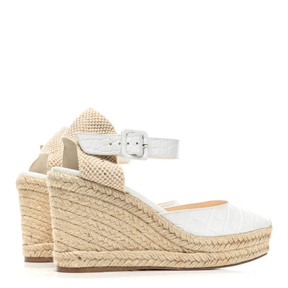 Christian Louboutin Calfskin Crocodile Embossed Amelia 90 Espadrille Wedges 39 White 4 of 8