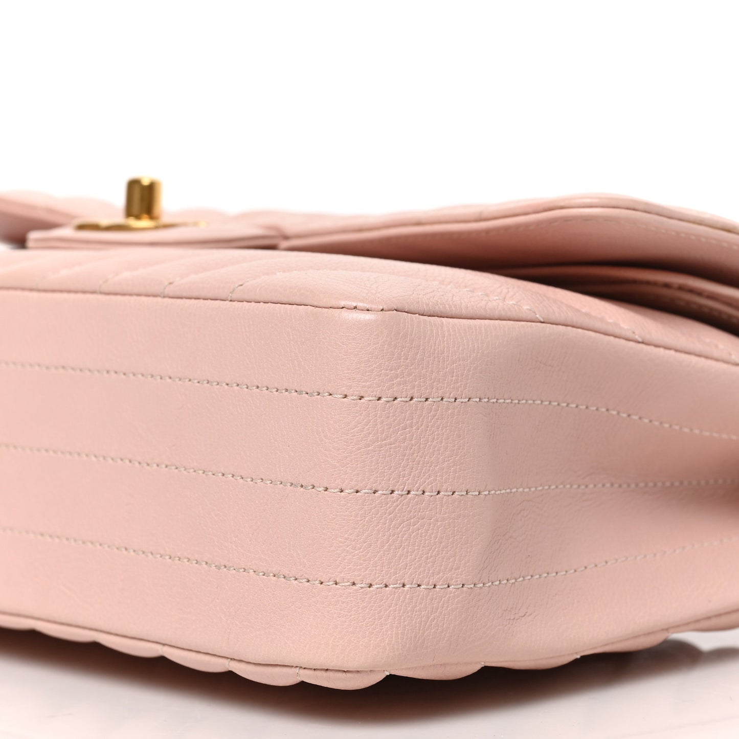Calfskin Chevron Quilted Medium Double Flap Light Pink