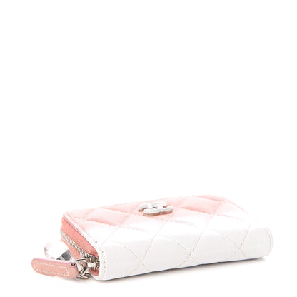 Chanel Ombre Patent Calfskin Quilted Small Zip Around Coin Purse Pink White 3 of 7