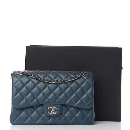 Chanel Iridescent Caviar Quilted Jumbo Double Flap Dark Blue 11 of 11