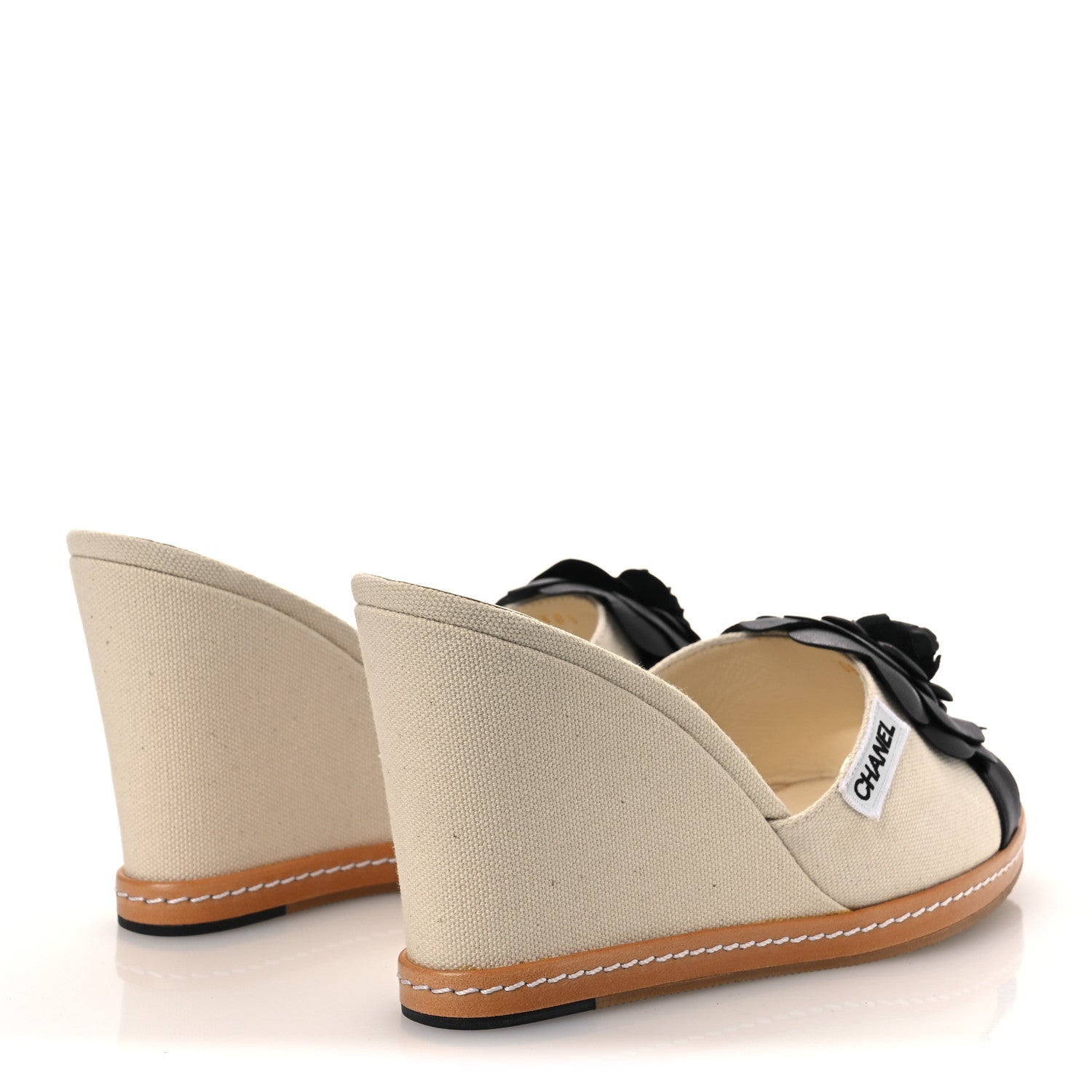 Chanel Canvas Camellia Wedge Sandals 38.5 Off White 38.5 Off White 5 of 12