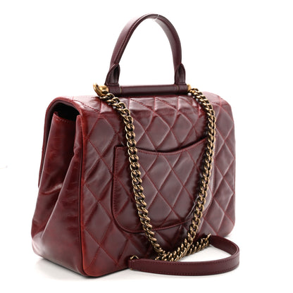 Chanel Glazed Calfskin Quilted Large Gold Bar Top Handle Flap Burgundy 3 of 10
