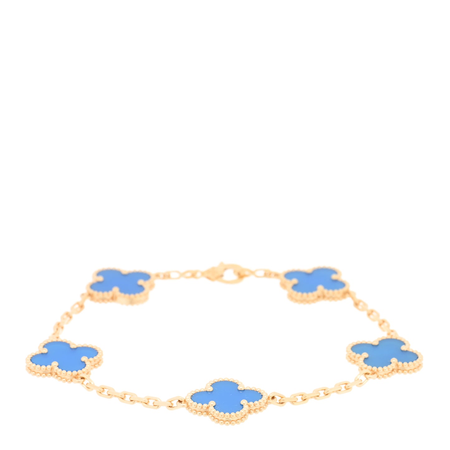 18K Yellow Gold Blue Agate 5 Motifs Vintage Alhambra Bracelet