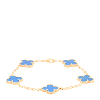 Van Cleef & Arpels 18K Yellow Gold Blue Agate 5 Motifs Vintage Alhambra Bracelet 1 of 4