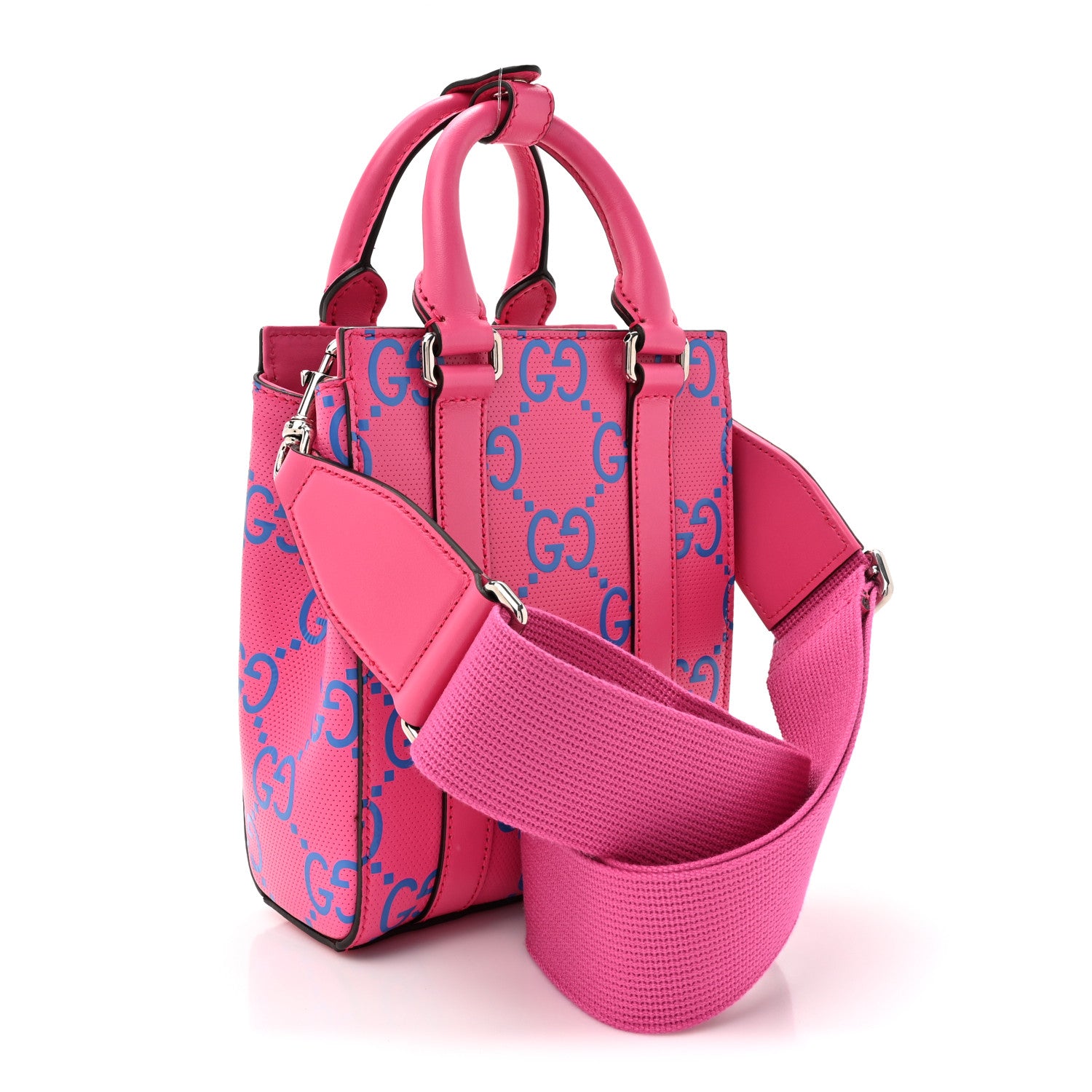 Gucci alfskin GG Tennis Bi-Color Embossed Mini Tote Bag Modern Fuchsia Modern Blue 3 of 12