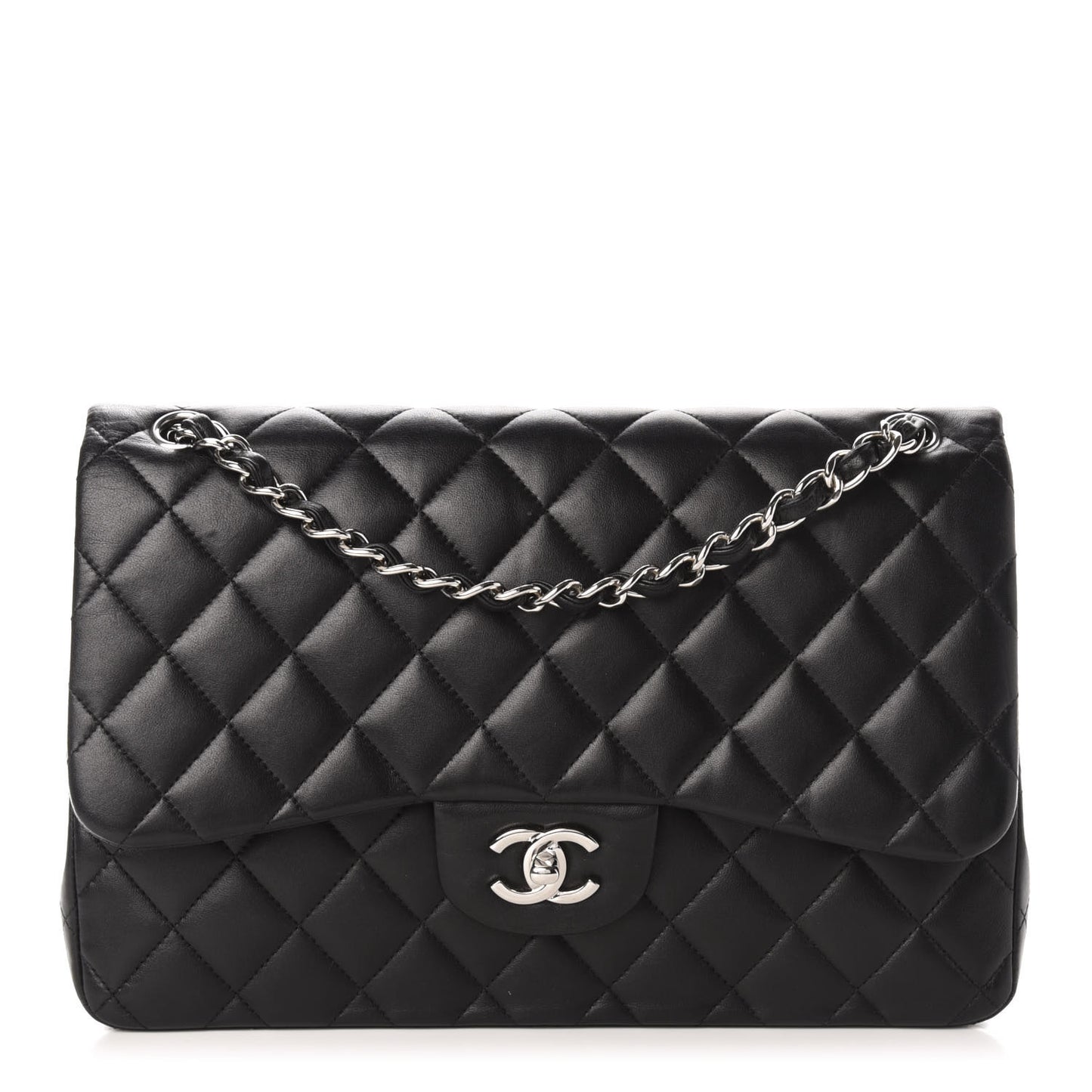 Lambskin Quilted Jumbo Double Flap Black