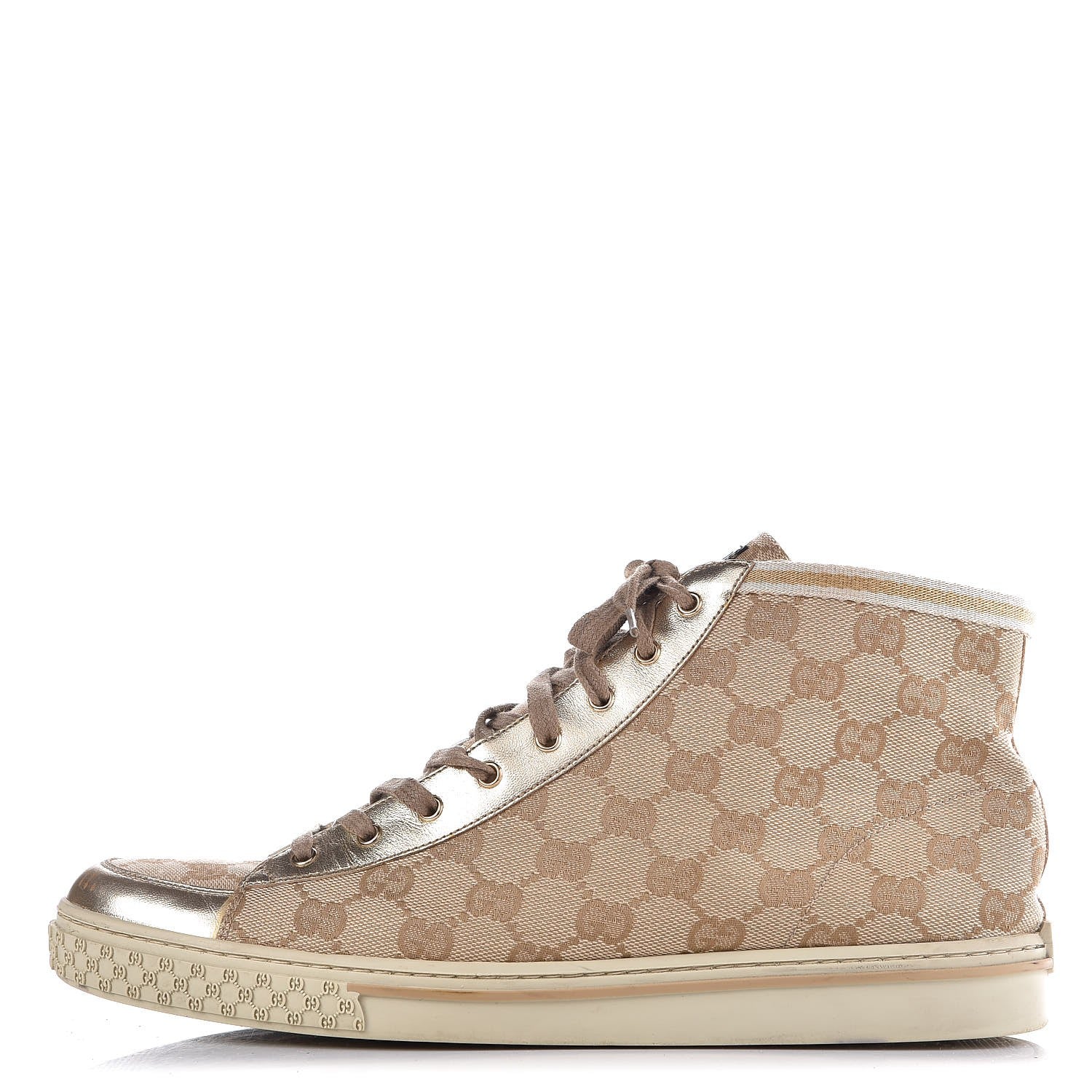 Gucci Monogram High Top Sneakers 39.5 Gold 1 of 14