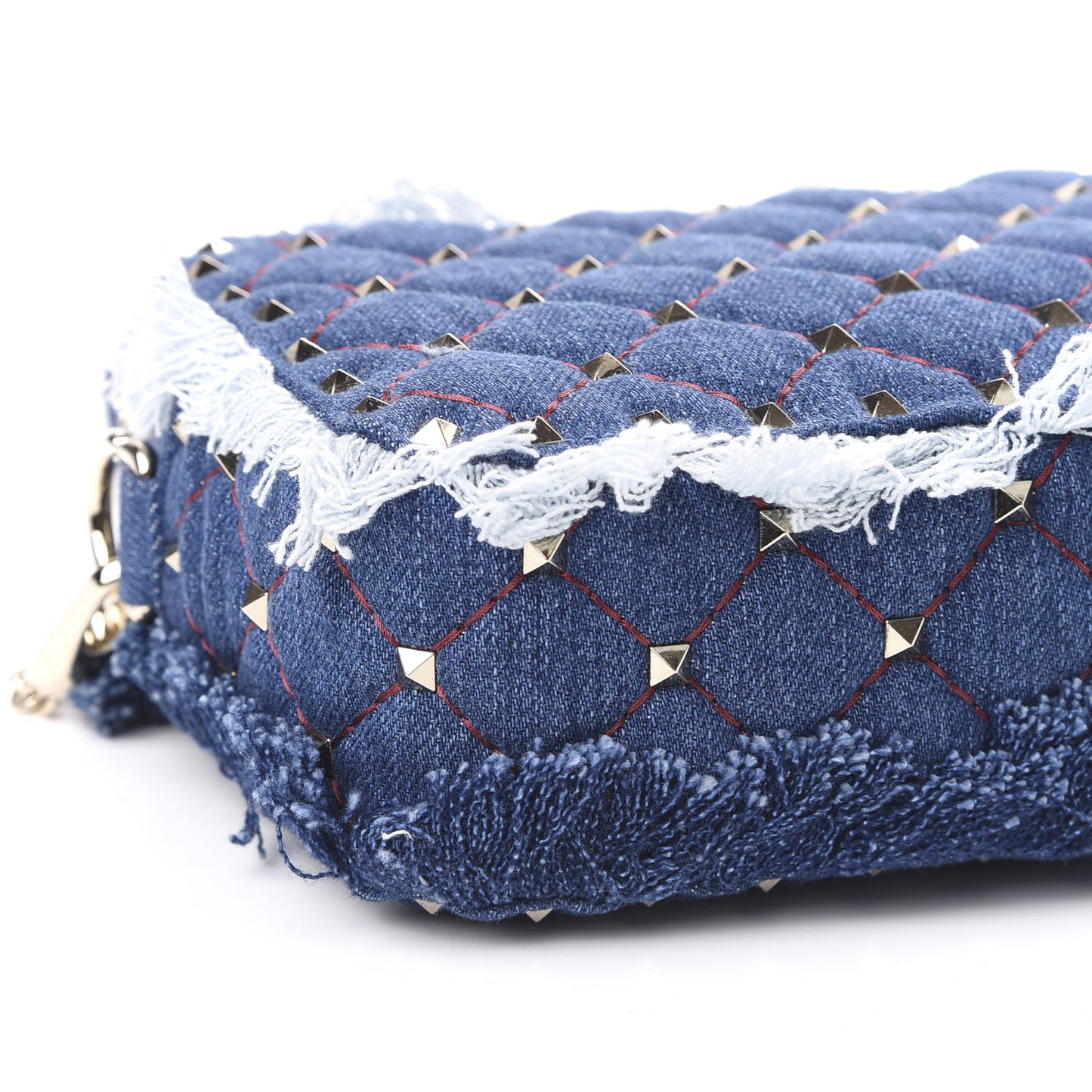 Denim Fringe Rockstud Spike Camera Crossbody Bag Blue