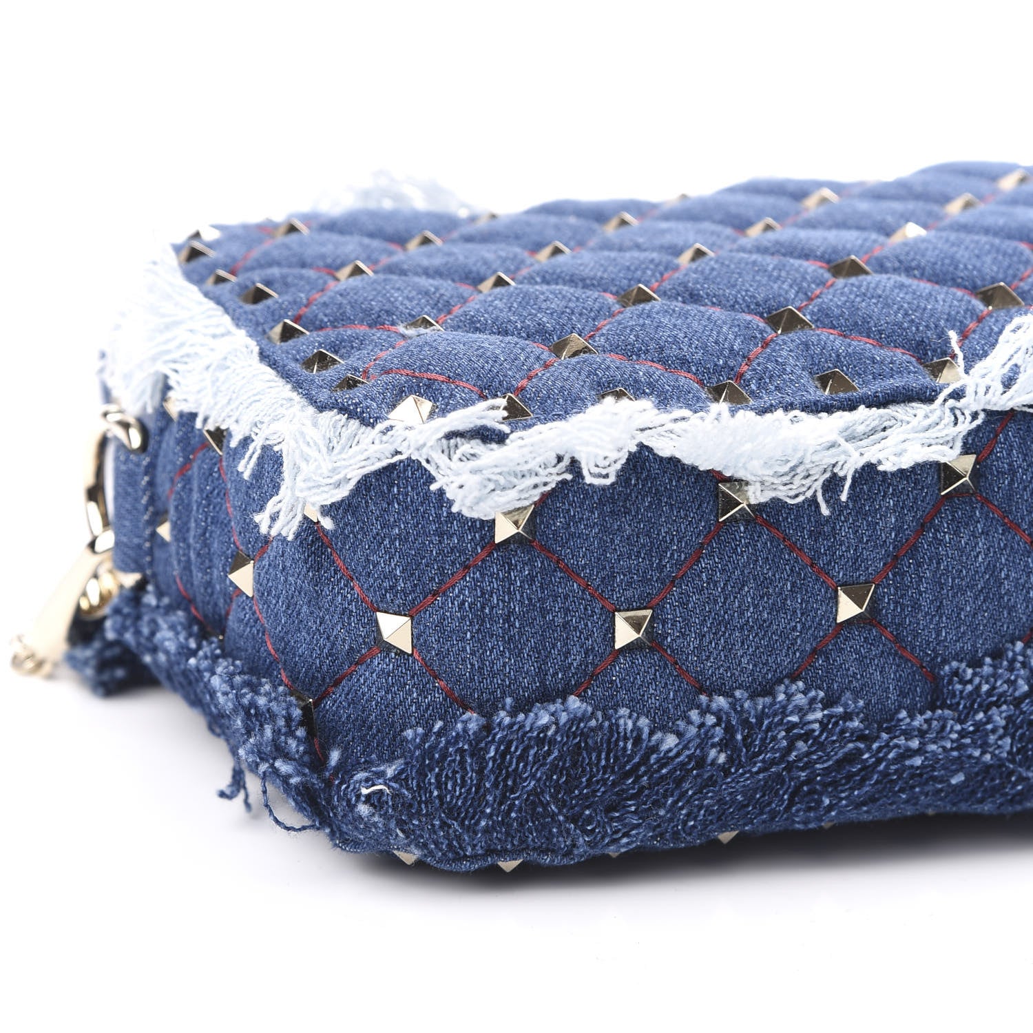Valentino Garavani Denim Fringe Rockstud Spike Camera Crossbody Bag Blue 6 of 9