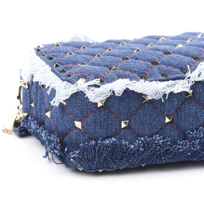 Valentino Garavani Denim Fringe Rockstud Spike Camera Crossbody Bag Blue 6 of 9