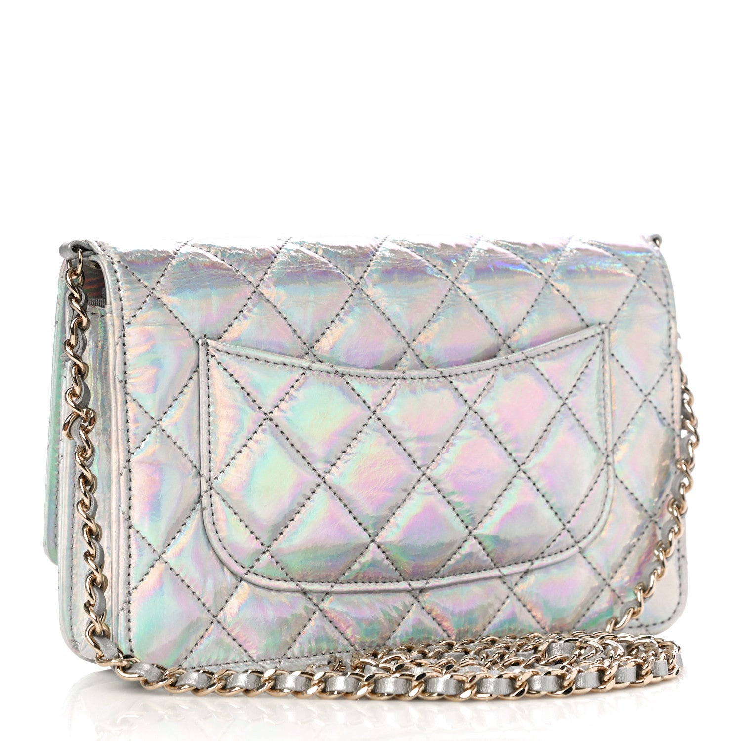 Chanel Iridescent Goatskin Quilted Wallet On Chain WOC Silver 3 of 11