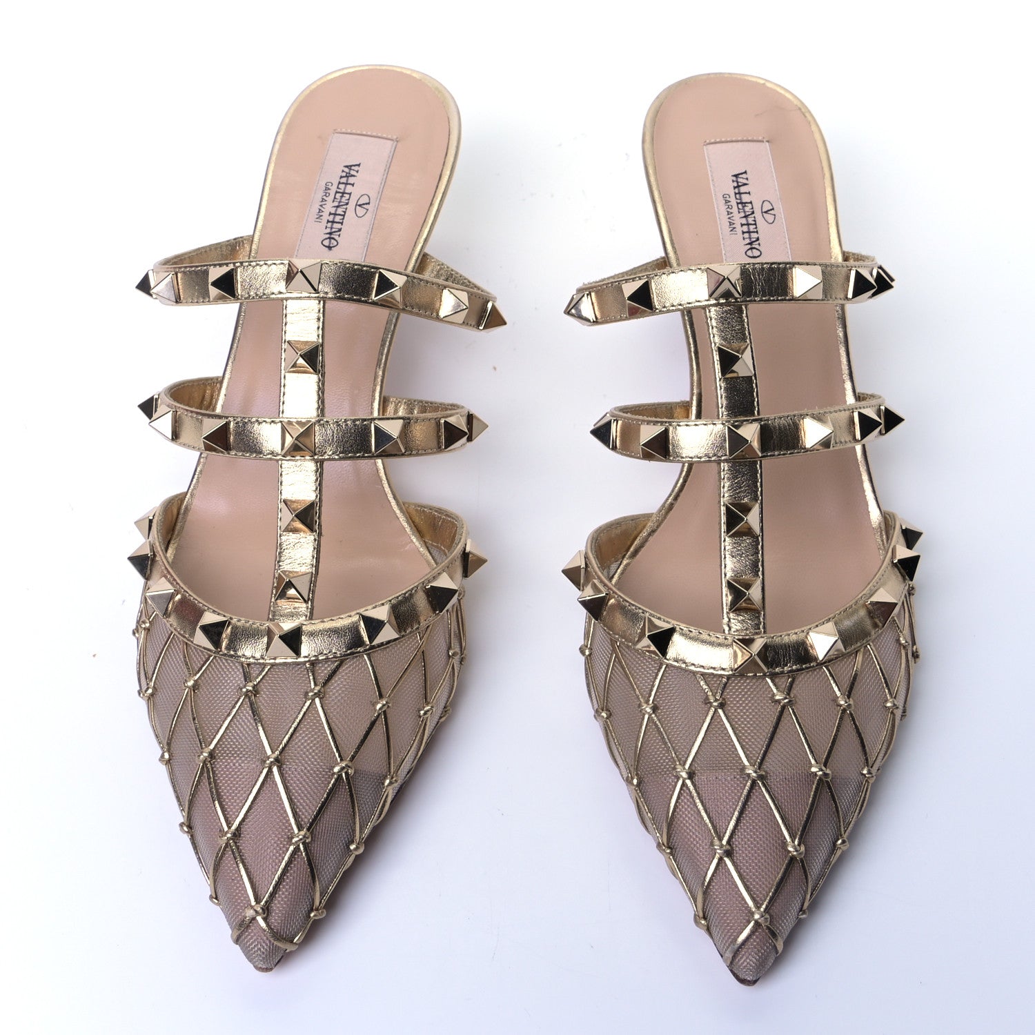 Valentino Garavani Mesh Metallic Calfskin Boudoir Rockstud 50mm Cage Mules 37.5 Skin 2 of 9