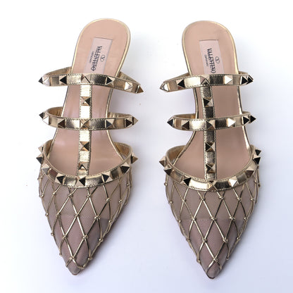 Valentino Garavani Mesh Metallic Calfskin Boudoir Rockstud 50mm Cage Mules 37.5 Skin 2 of 9