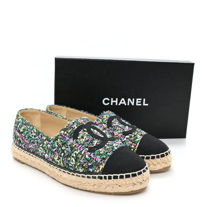 Chanel Tweed Grosgrain CC Espadrilles 39 Green Pink Yellow Black 10 of 10