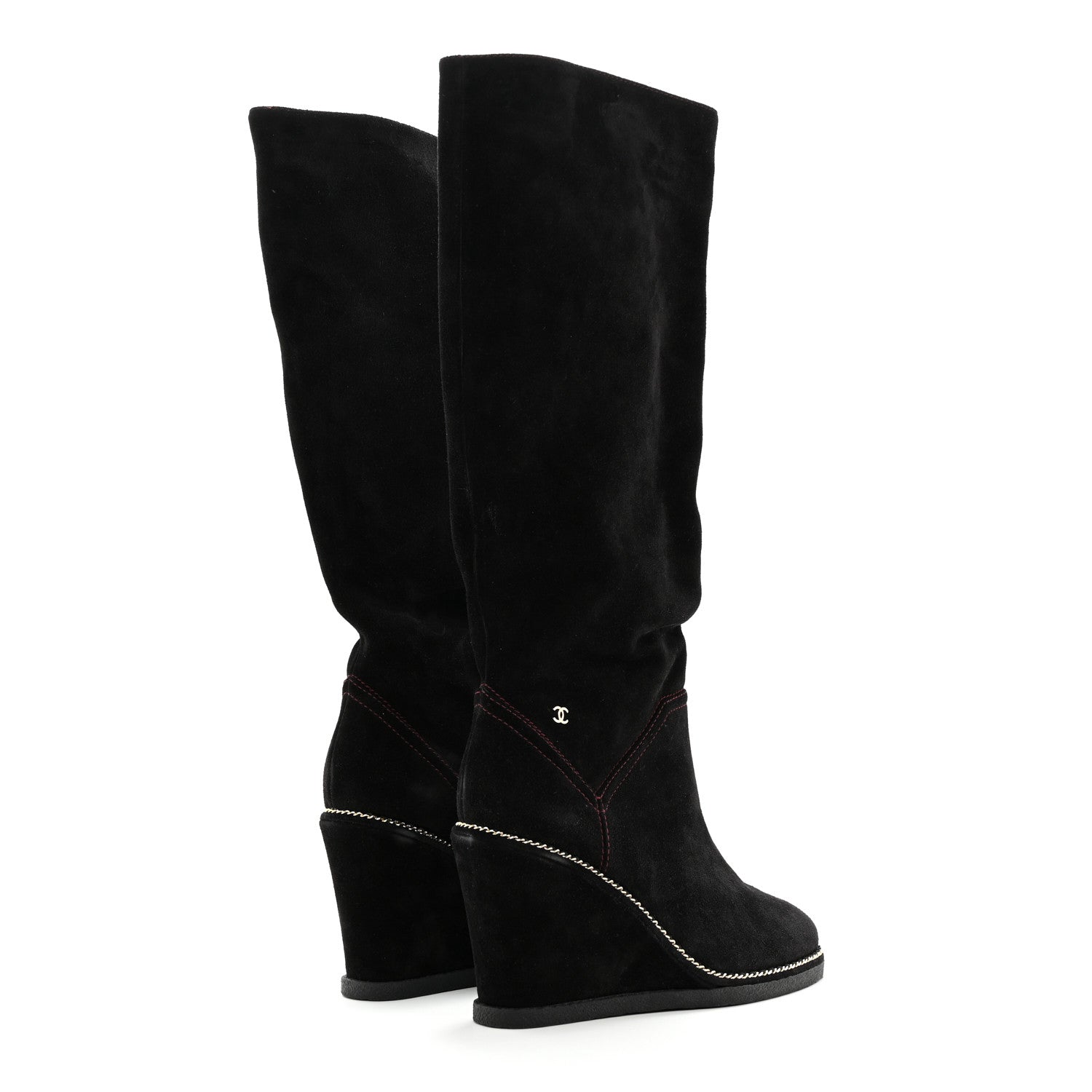 Chanel Suede Calfskin Chain Around High Boots 40 Black 4 of 14