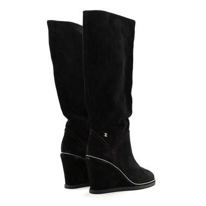 Chanel Suede Calfskin Chain Around High Boots 40 Black 4 of 14