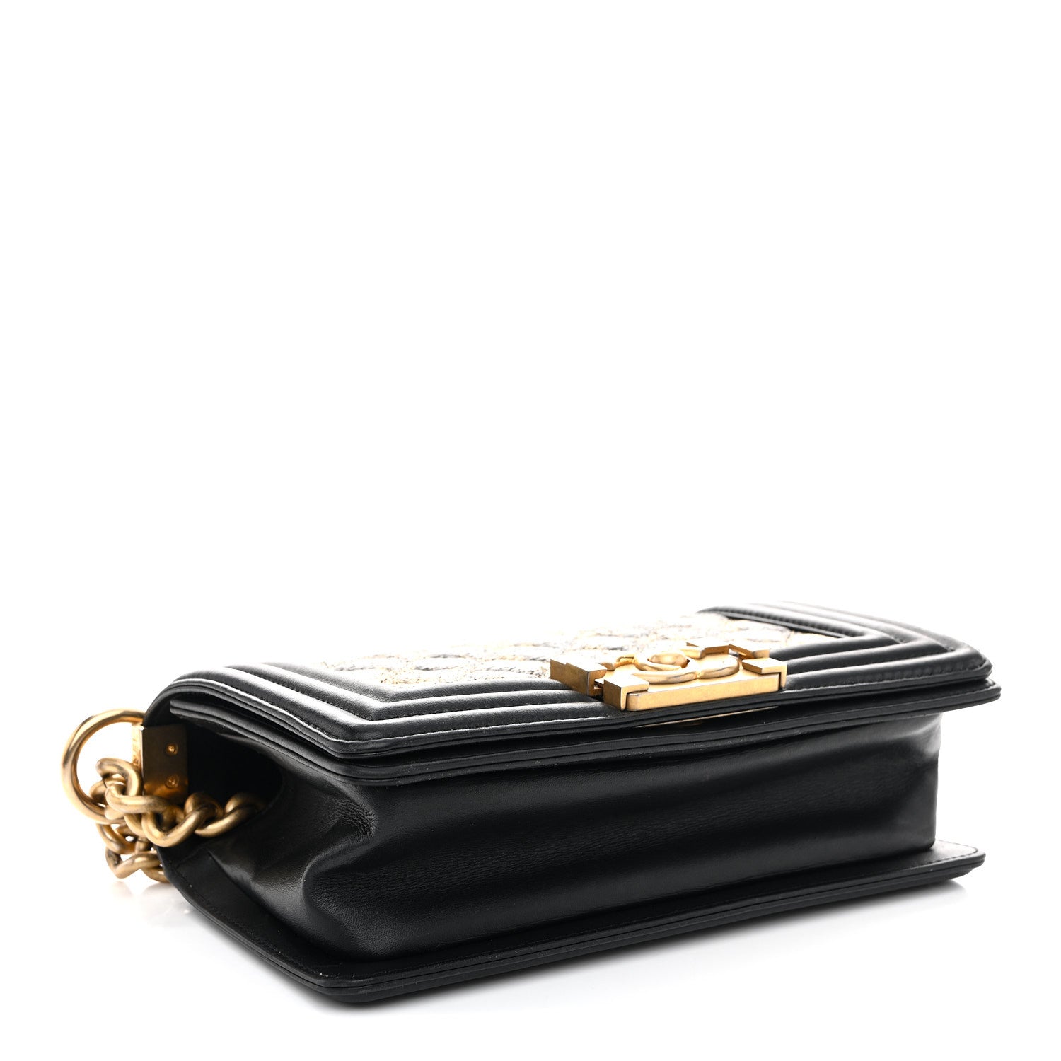 Chanel Metallic Crumpled Goatskin Small Boy Flap Black Gold 4 of 11
