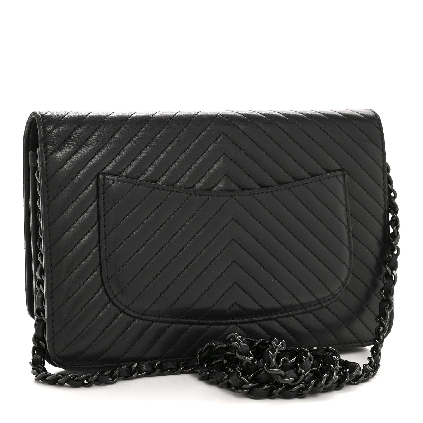 Lambskin Chevron Quilted Wallet On Chain WOC So Black