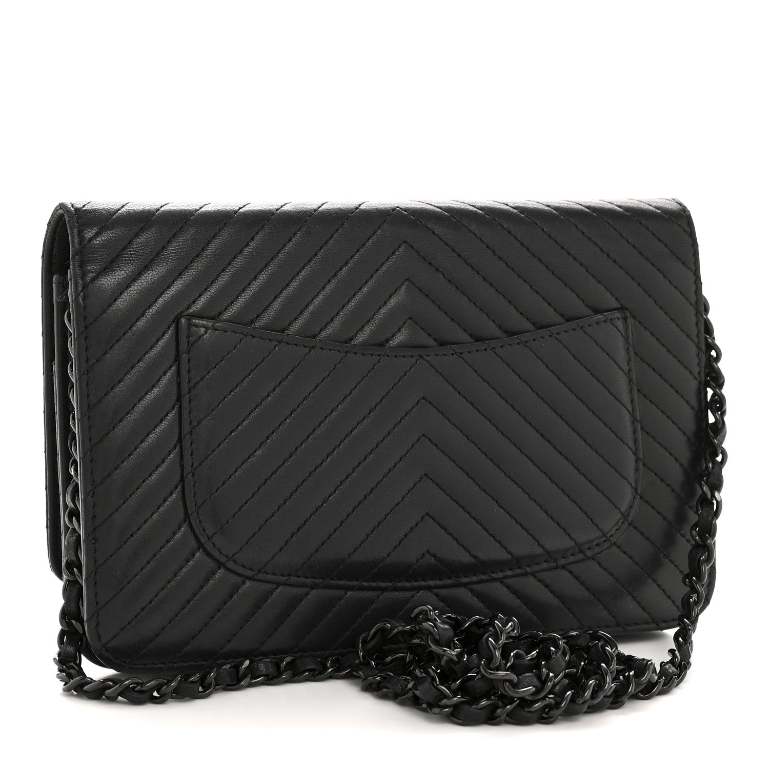 Chanel Lambskin Chevron Quilted Wallet On Chain WOC So Black 3 of 15