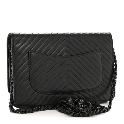 Chanel Lambskin Chevron Quilted Wallet On Chain WOC So Black 3 of 15