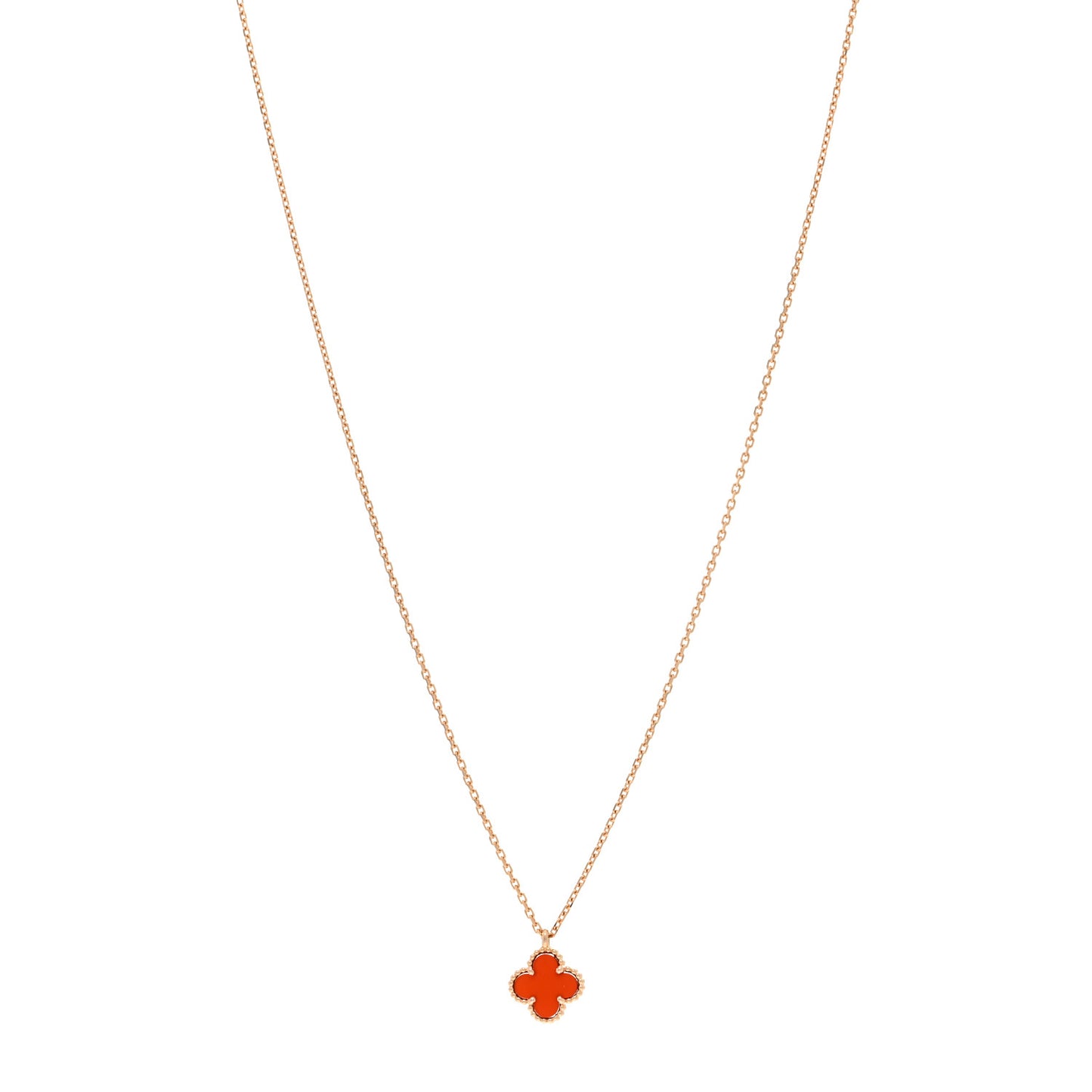 18K Rose Gold Carnelian Sweet Alhambra Pendant Necklace