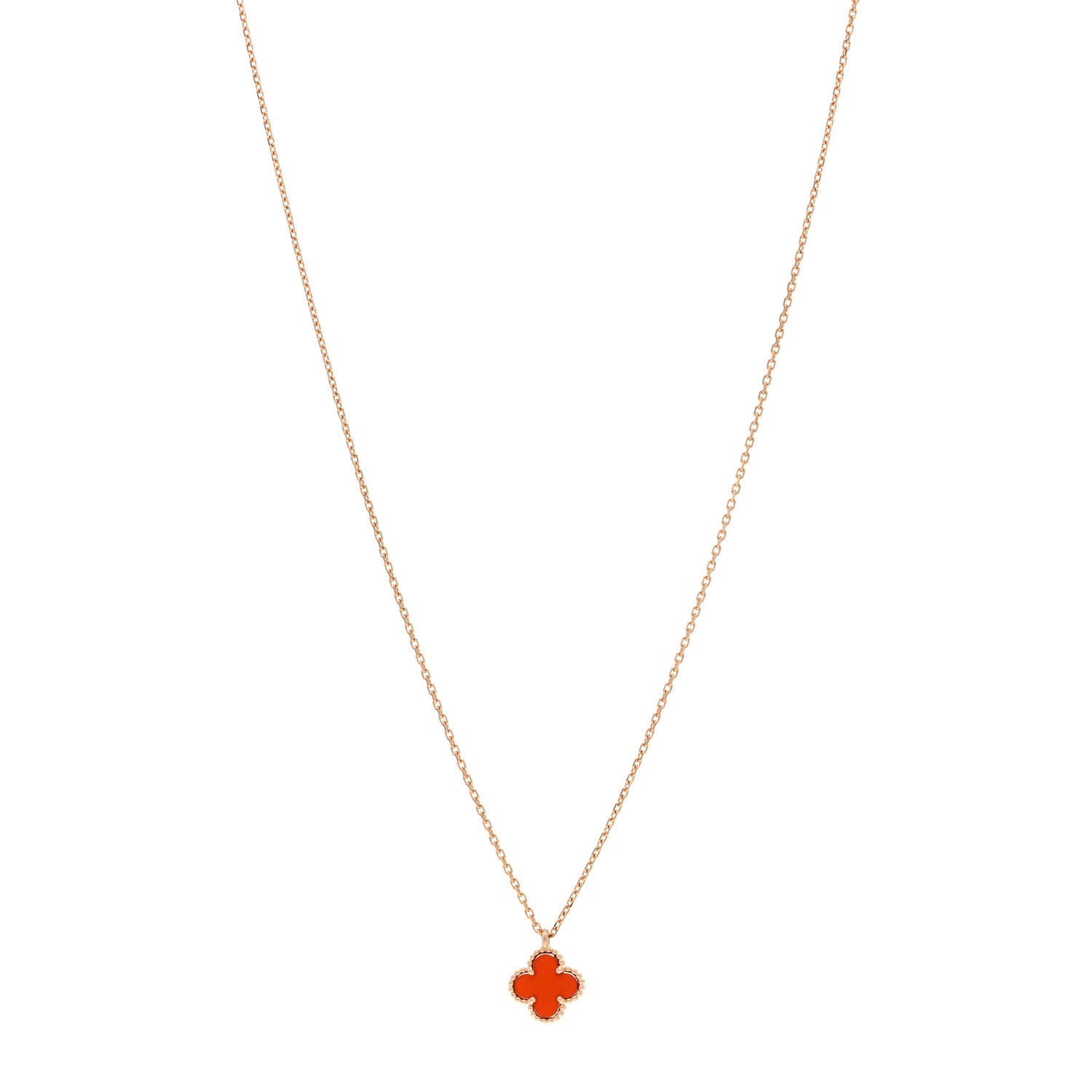 Van Cleef & Arpels 18K Rose Gold Carnelian Sweet Alhambra Pendant Necklace 1 of 7