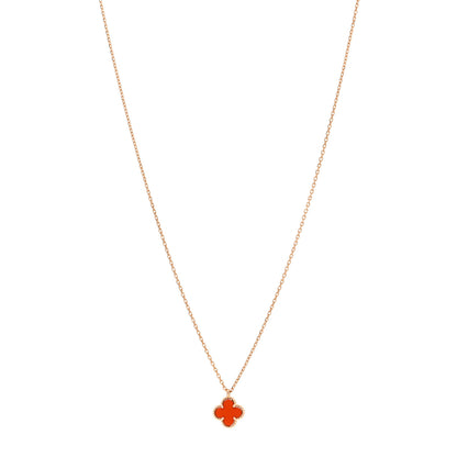 Van Cleef & Arpels 18K Rose Gold Carnelian Sweet Alhambra Pendant Necklace 1 of 7