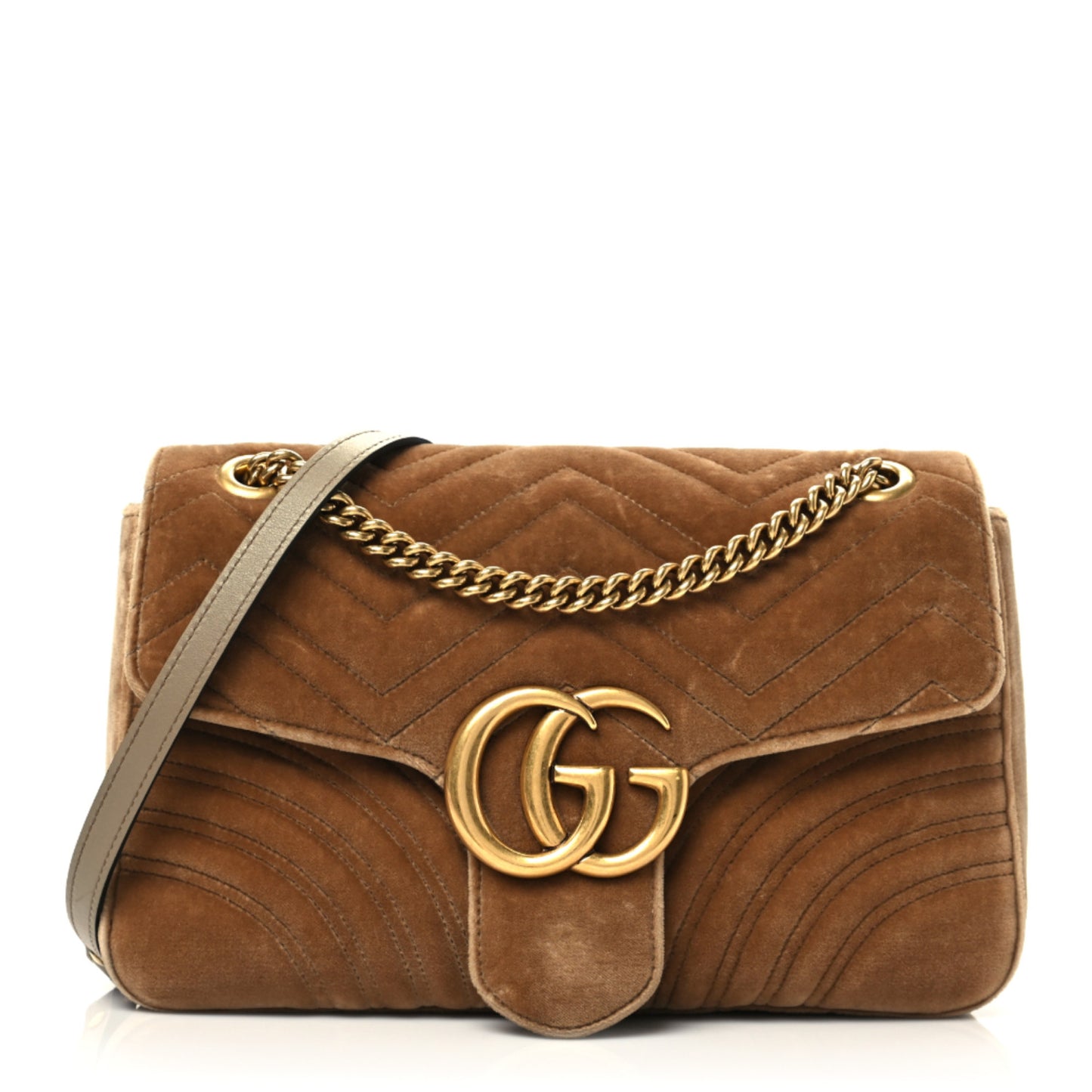 Velvet Matelasse Medium GG Marmont Shoulder Bag Taupe