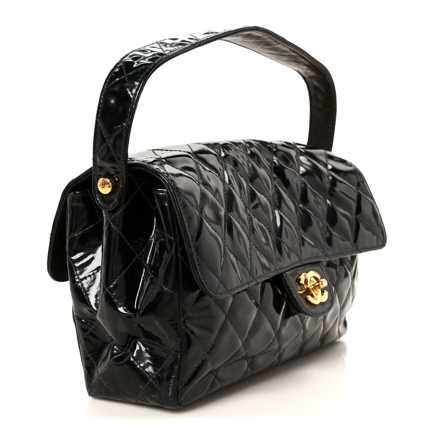 Chanel Patent Quilted Double Sided Shoulder Flap Bag Black 3 of 13