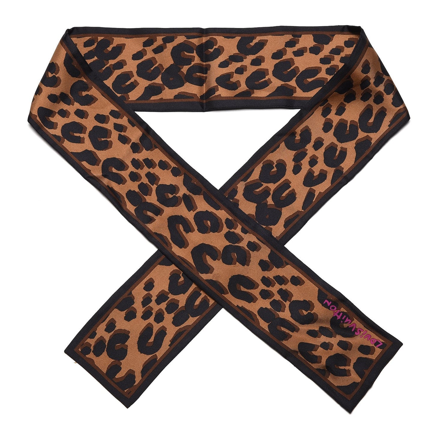 Silk Leopard Bandeau Scarf Marron