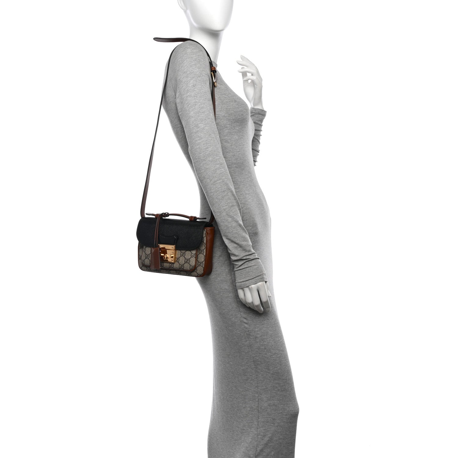 Gucci GG Supreme Monogram New Sakai Lux Calfskin Mini Padlock Flap Pocket Shoulder Bag Beige Ebony Black Cuir 2 of 10
