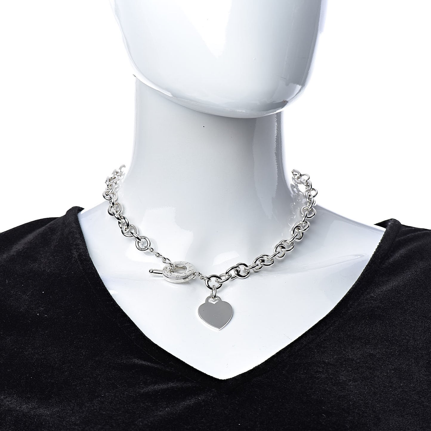 Sterling Silver Heart Tag Toggle Necklace