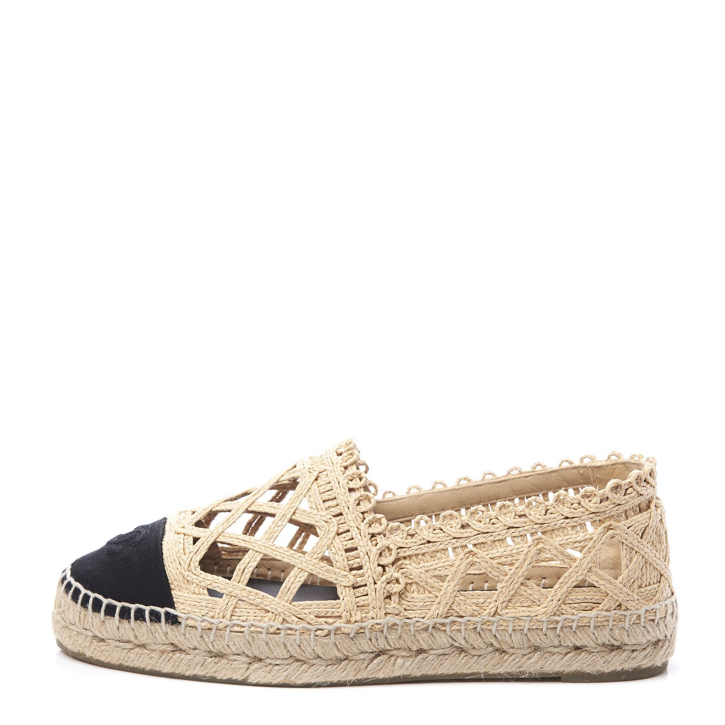 Woven Fabric Grosgrain CC Espadrilles 38 Beige Black