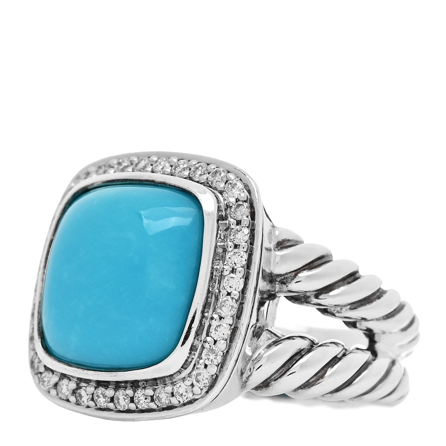 David Yurman Sterling Silver Diamond Turquoise 11mm Albion Ring 52 6 3 of 6