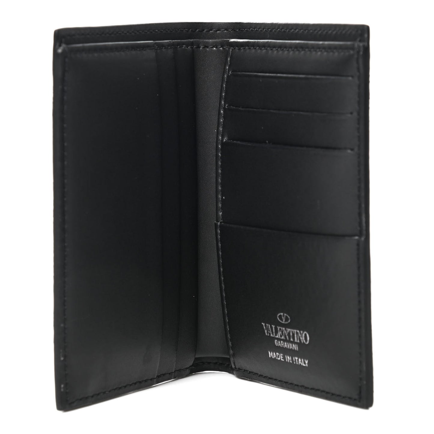 Calfskin VLTN Times Card Holder Black White