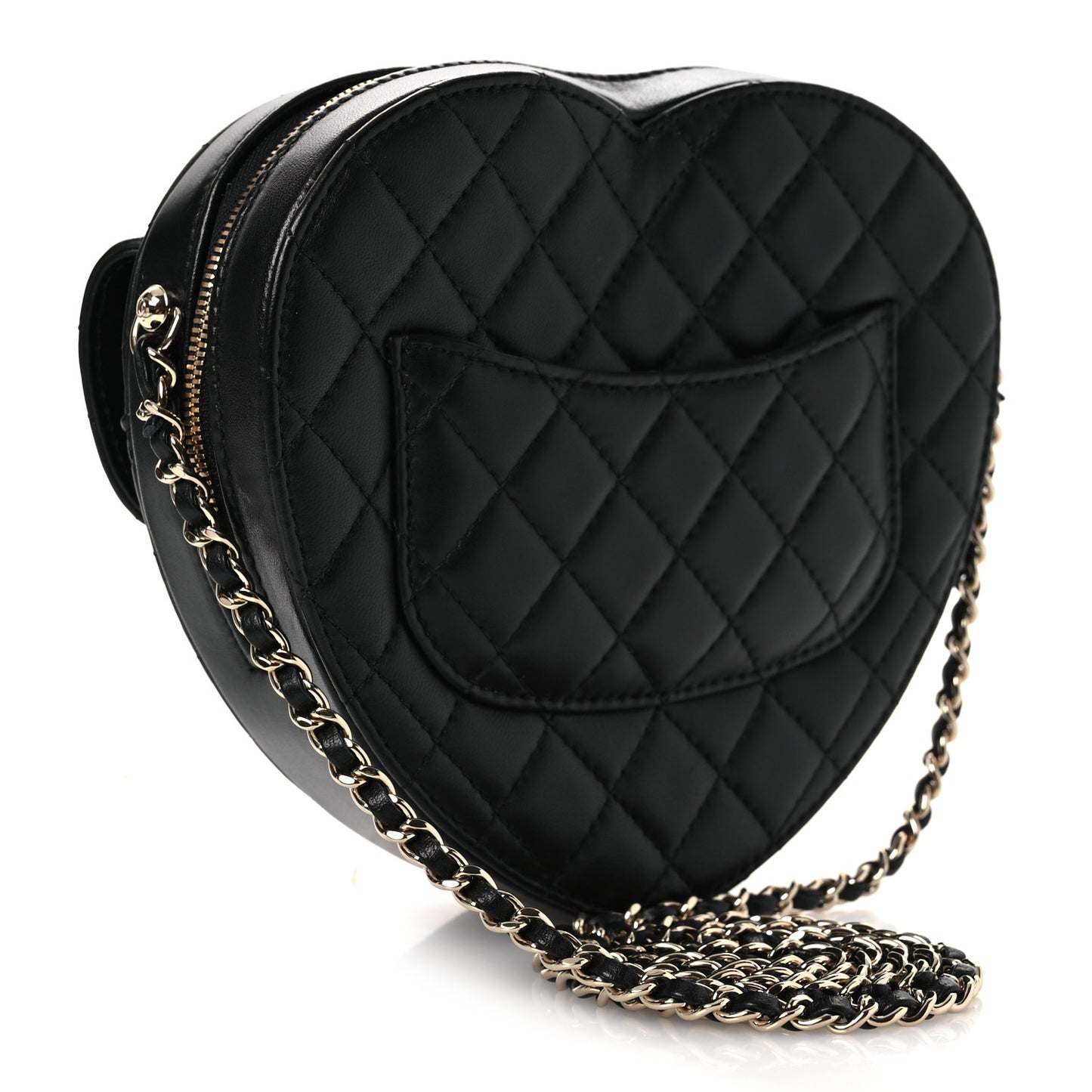 Lambskin Quilted Large CC In Love Heart Bag Black