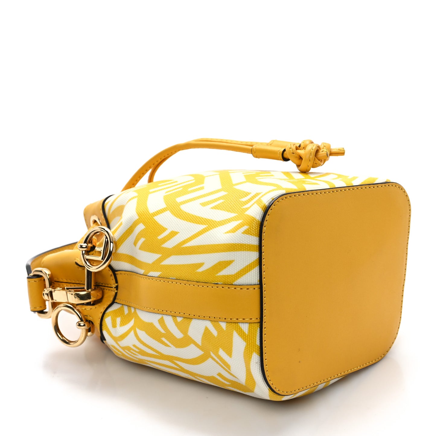 X SARAH COLEMAN Glazed Canvas Vitello King F is Fendi FF Vertigo Mini Mon Tresor Bucket Bag Mimosa White