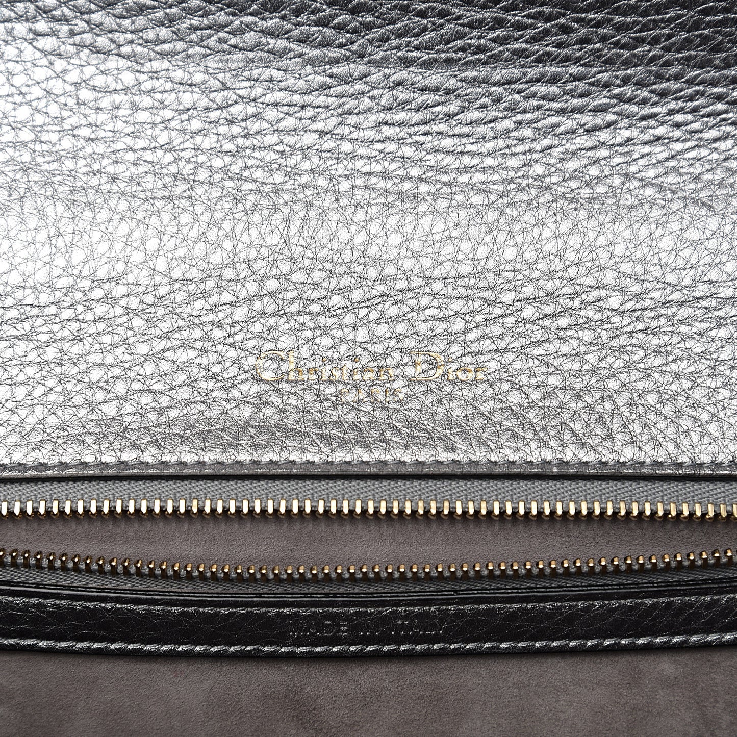 Metallic Grained Calfskin Medium Diorama Flap Bag Silver