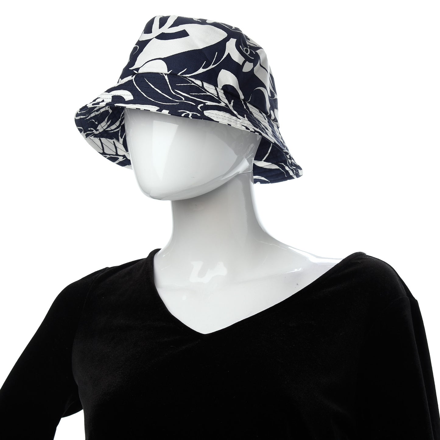 Cotton Canvas Bucket Hat M Navy Ivory