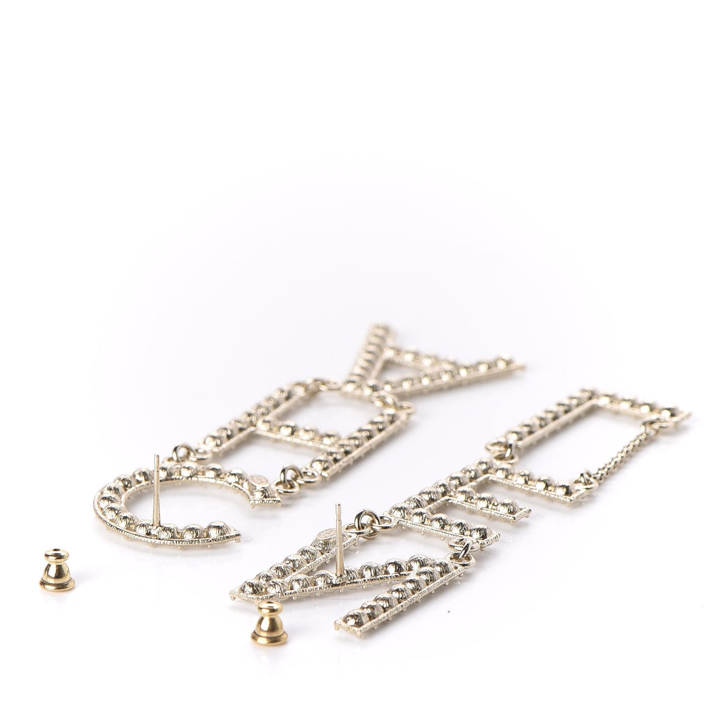 Crystal Cha-Nel Logo Drop Earrings Gold