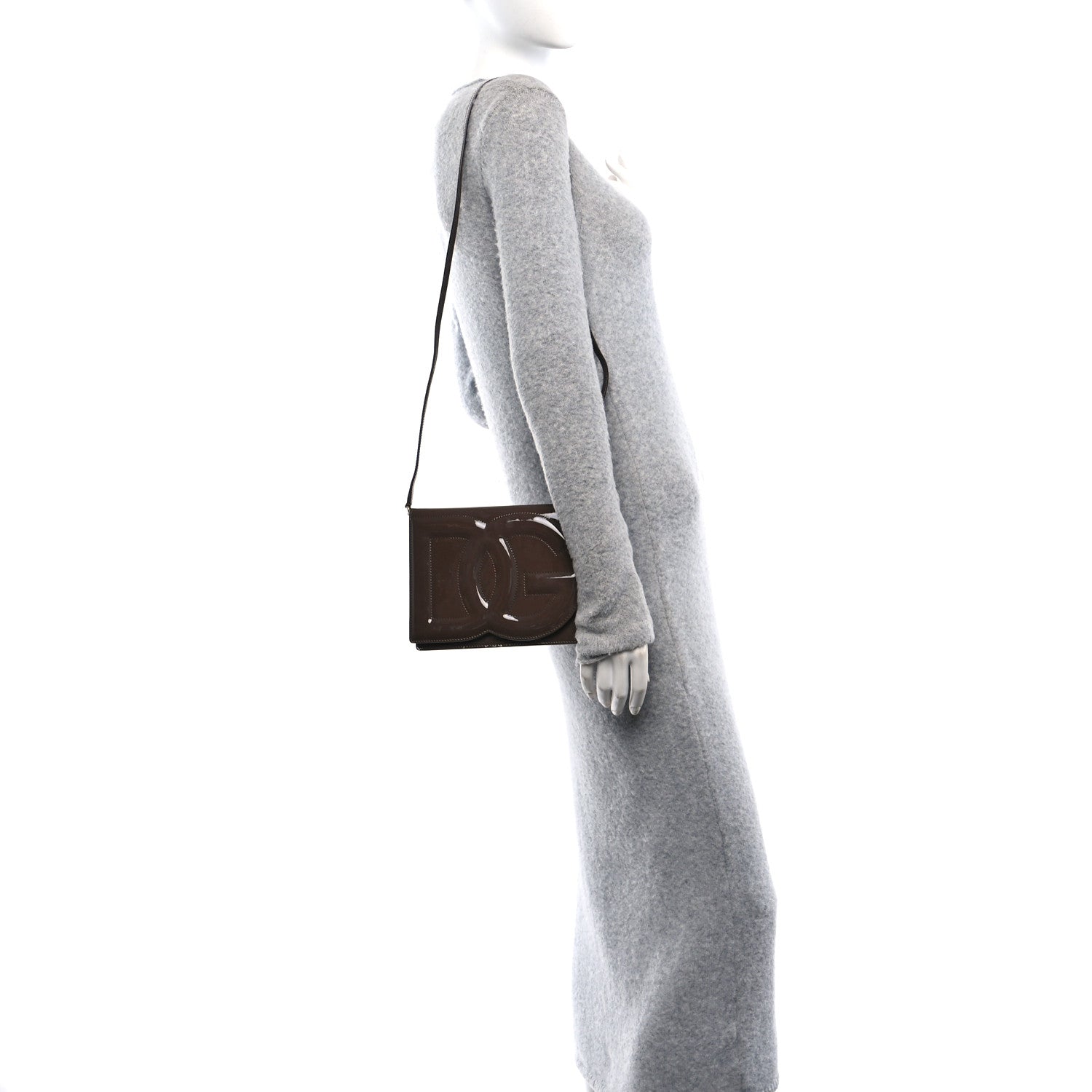 Dolce & Gabbana DOLCE GABBANA Patent DG Logo Flap Crossbody Bag Brown 2 of 9